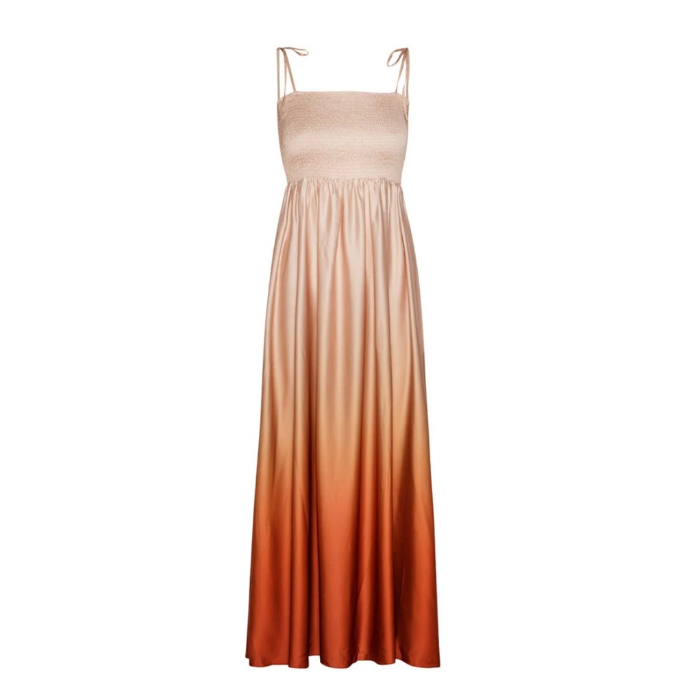 Tan and Brown Pleated Maxi Dress for Wedding Guest
